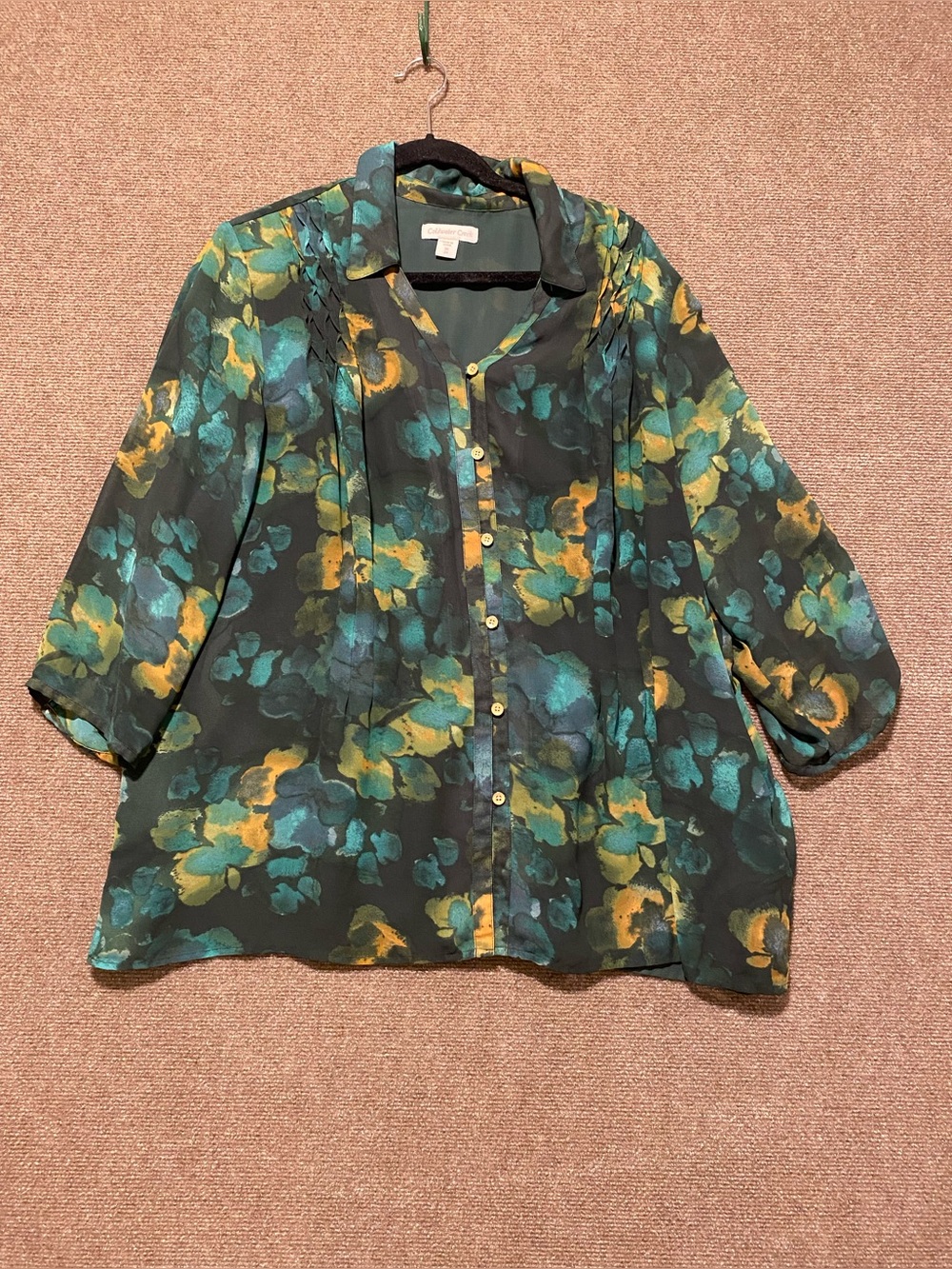 Coldwater Creek Watercolor Floral Button-Front Blouse Top 3X 24